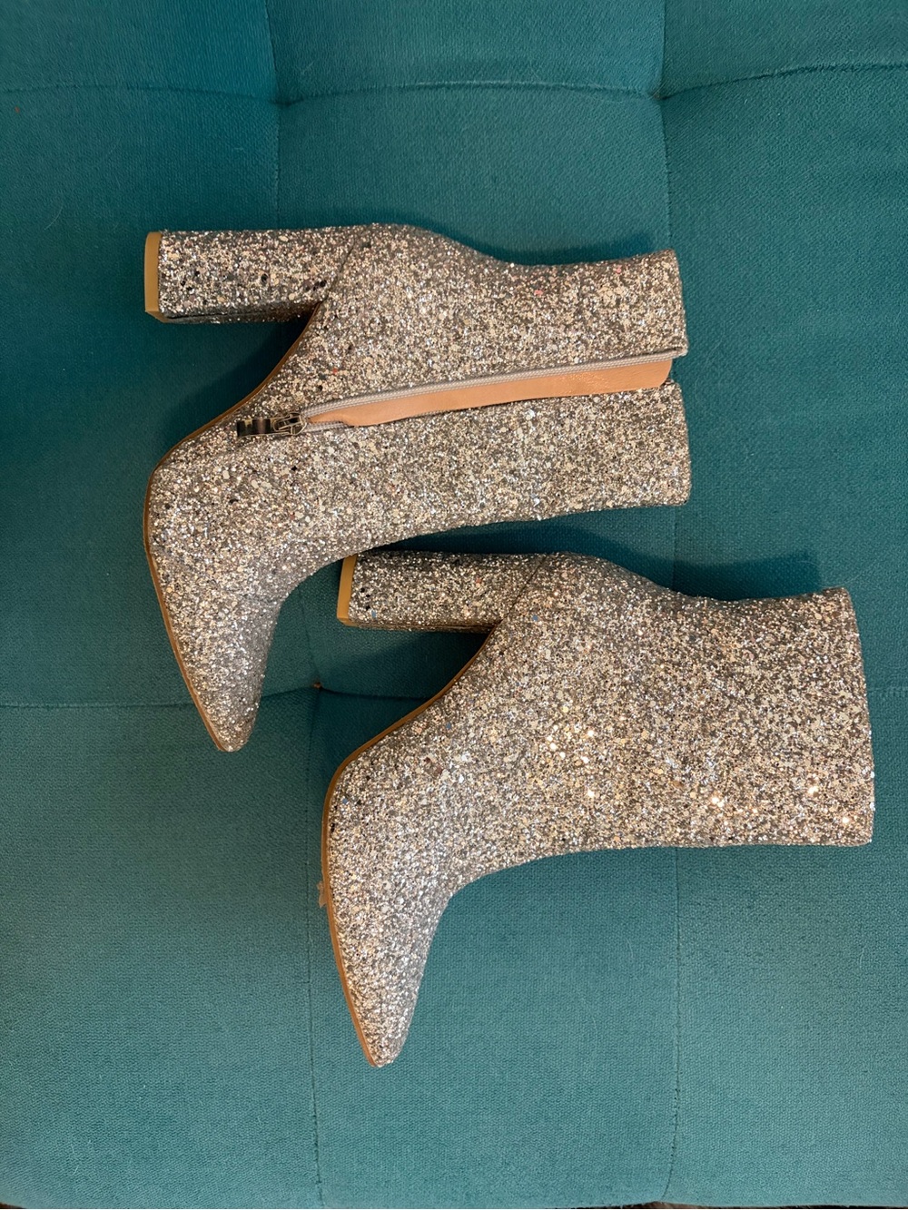 SHEIN Silver Glitter Block Heel Ankle Boots